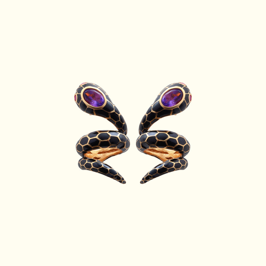Anakonda Snake Black Earrings