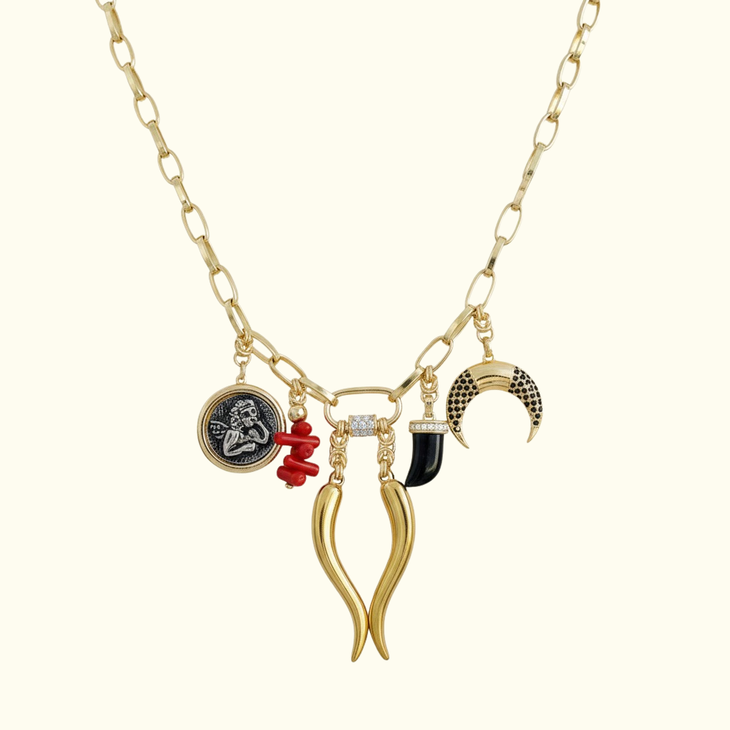 Portafortuna Cornicello + Angel + Moon