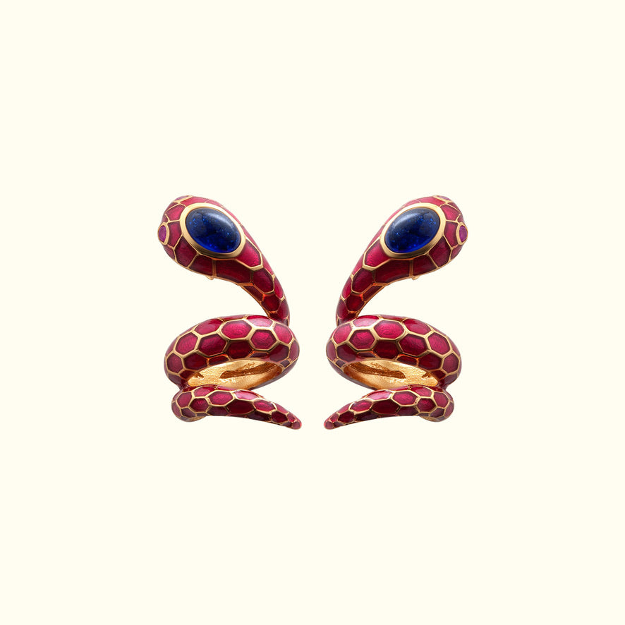 Anakonda Snake Burgundy Earrings