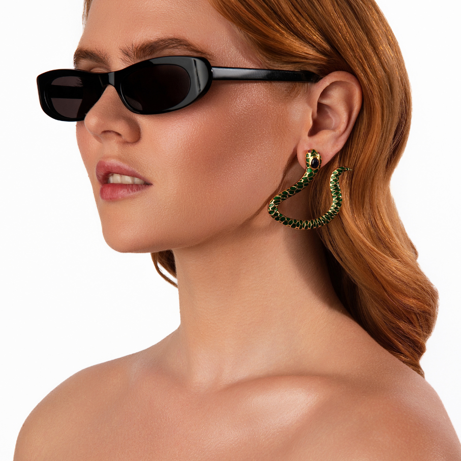 Anakonda Snake Green Earrings V2