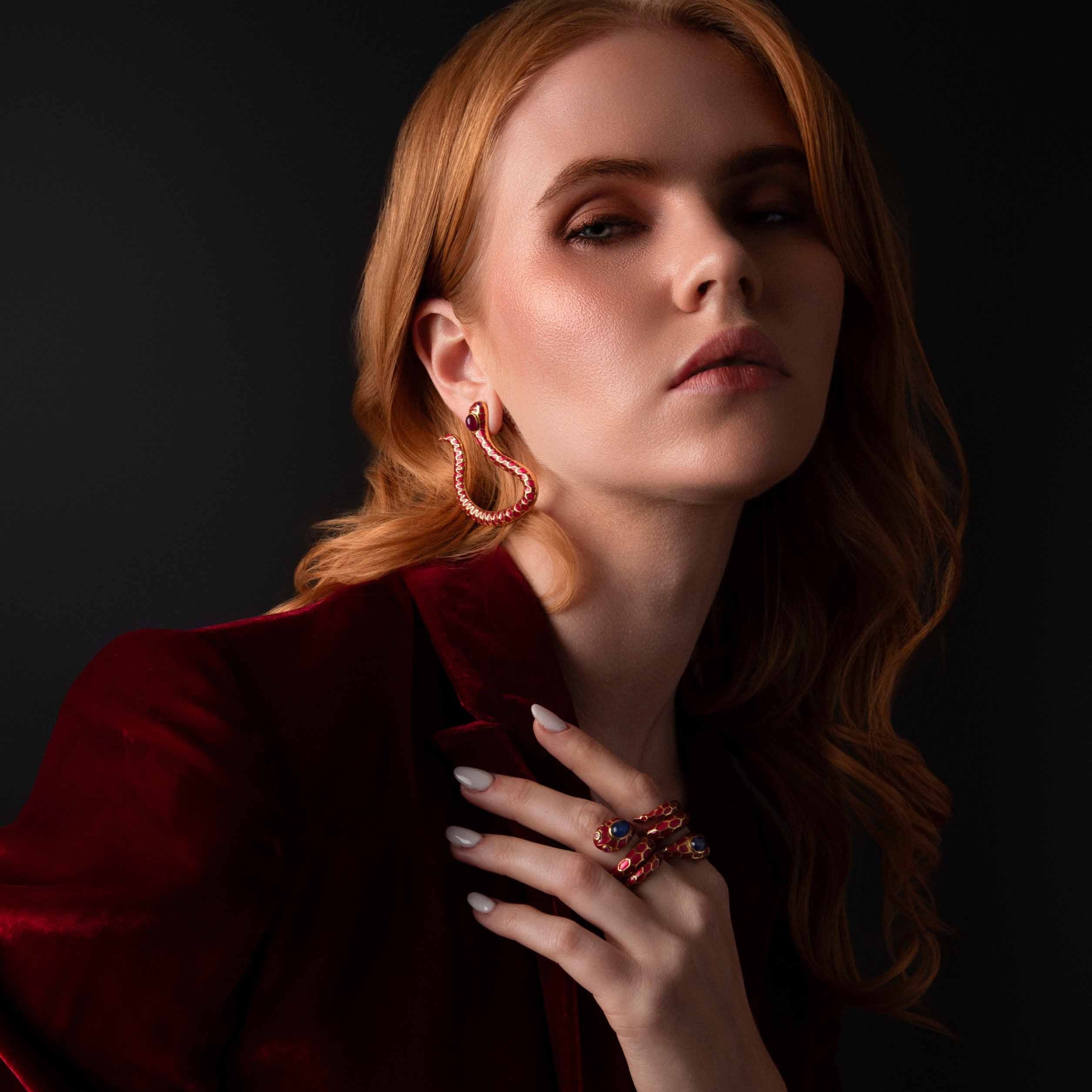 Anakonda Snake Burgundy Earrings V2